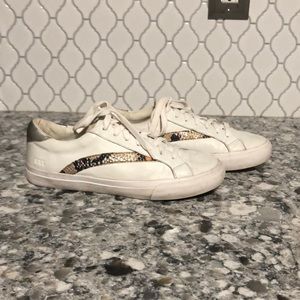 Madewell low top leather sneakers with snake skin look stripe